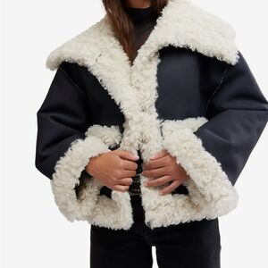 NWOT Free People Kiki Jacket Black and Cream Oversized Sherpa